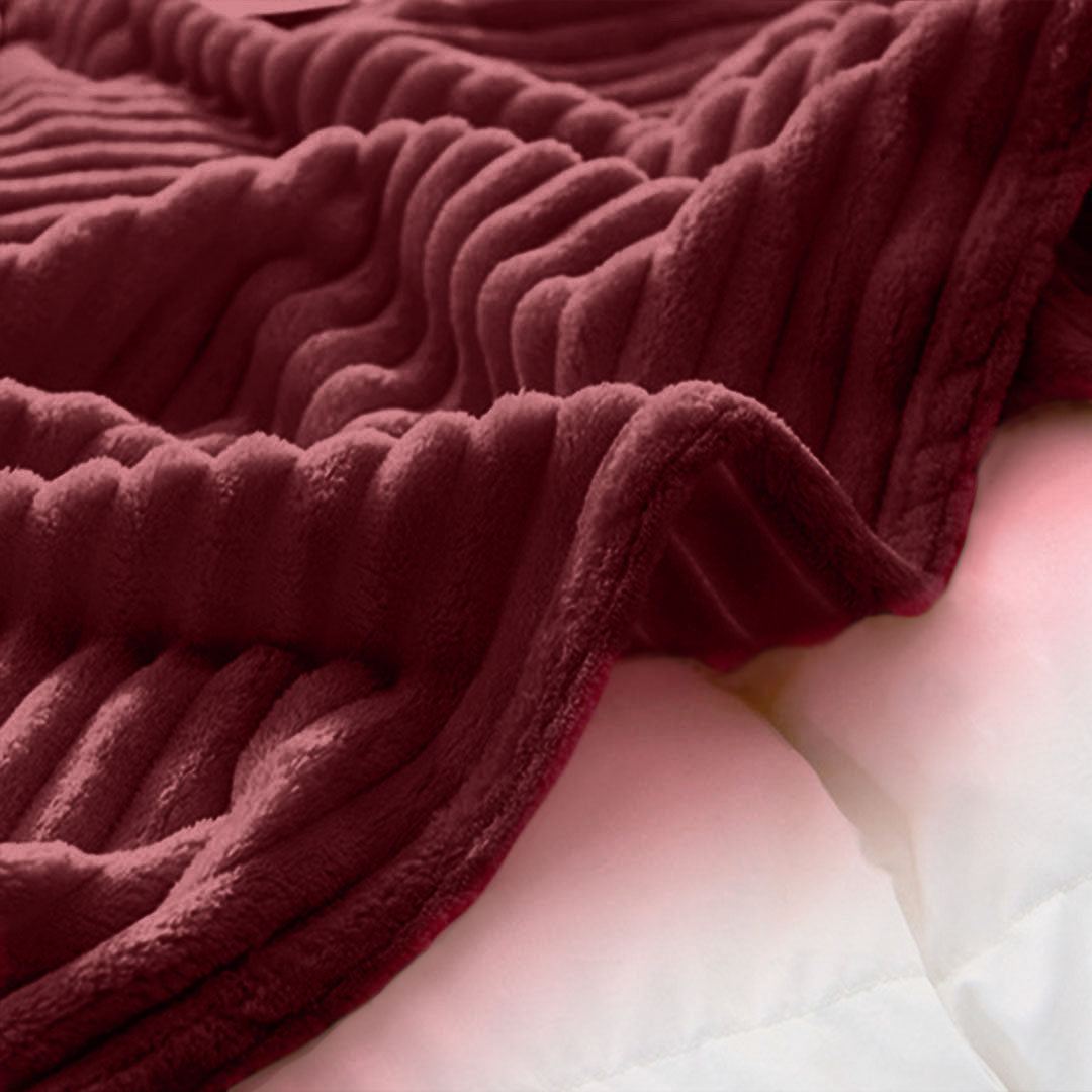 Burgundy Throw Blanket Warm Cozy Striped Pattern