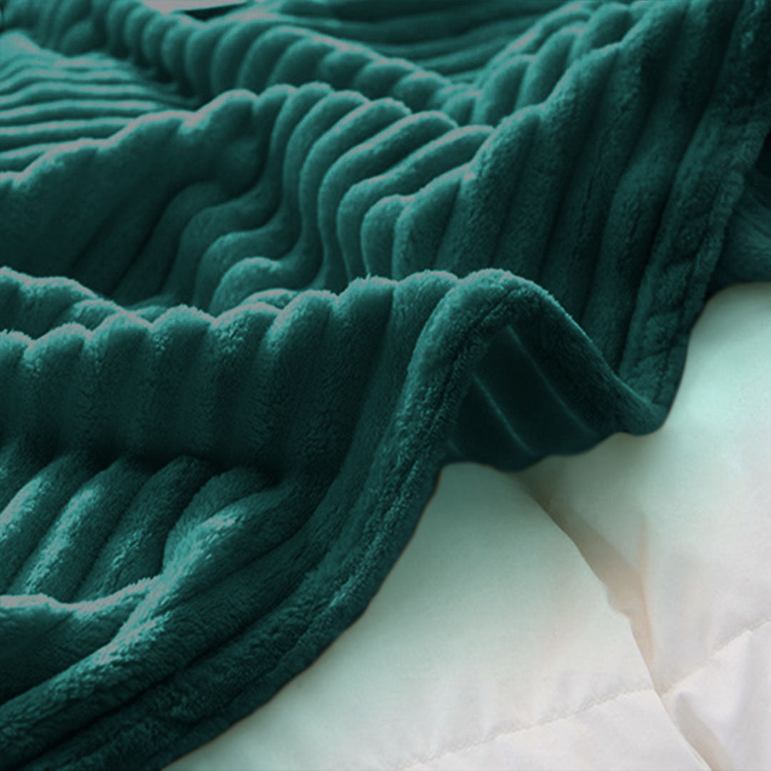 Dark Green Throw Blanket Warm Cozy Striped