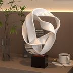 SOGA 41cm White Abstract Sculpture Loop-Inspired Art with Black Base