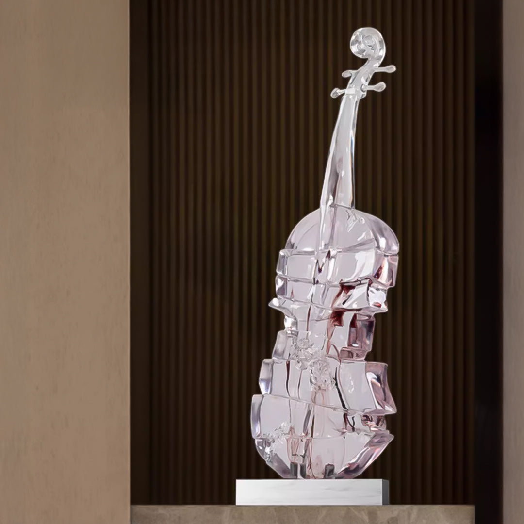 SOGA 58cm Transparent Crystal Violin Fiberglass Sculpture with Artificial Marble Base for Modern Home Décor
