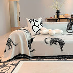 SOGA Four-seater White Sofa Cover Leopard Print 180x420cm Polyester
