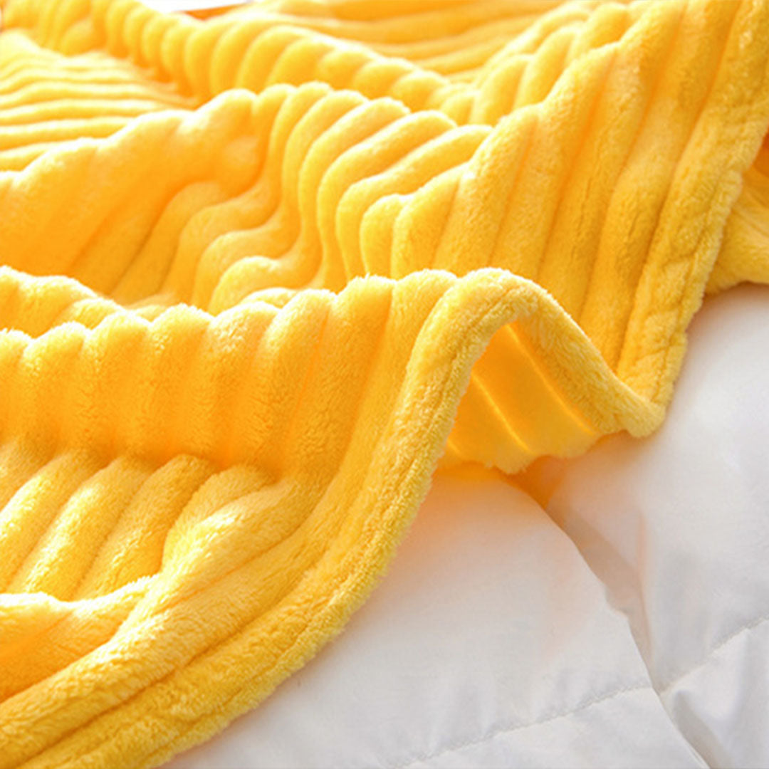 SOGA Yellow Throw Blanket Warm Cozy Striped Pattern Thin Flannel Coverlet