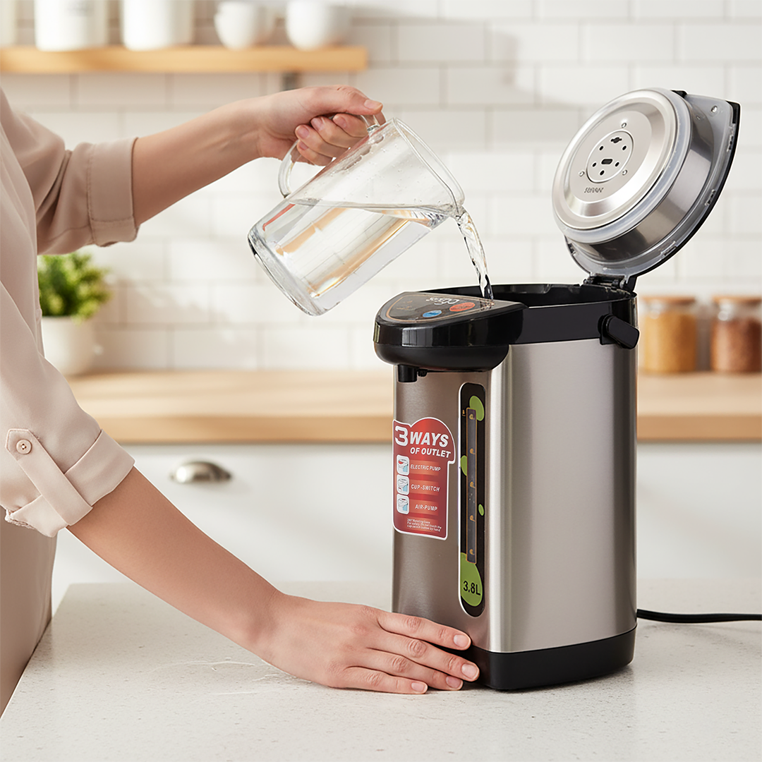 SOGA 3.8L Silver Stainless Steel Electric Thermal Pot Dispenser with 3 Dispensing Modes