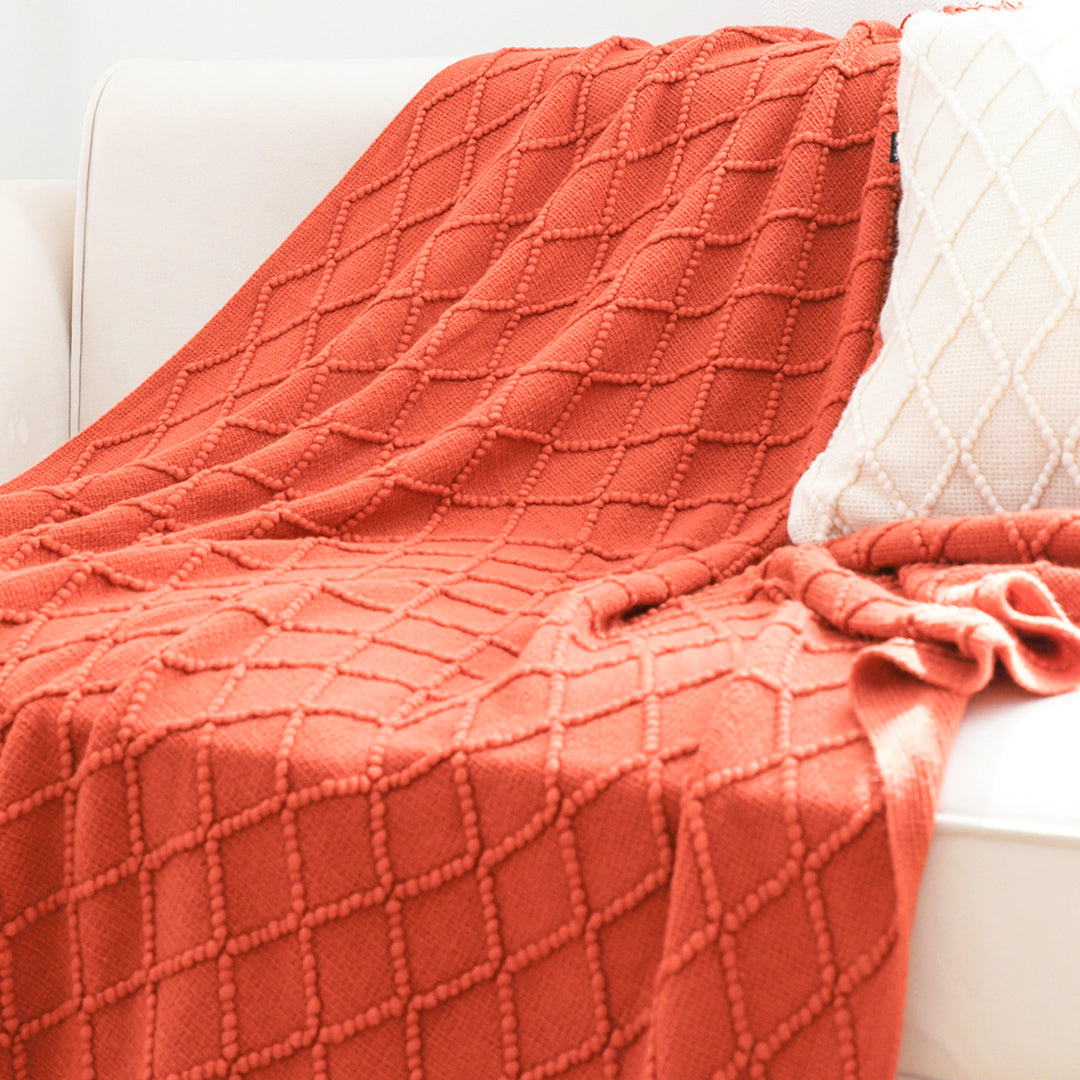 Red Diamond Pattern Knitted Throw Blanket