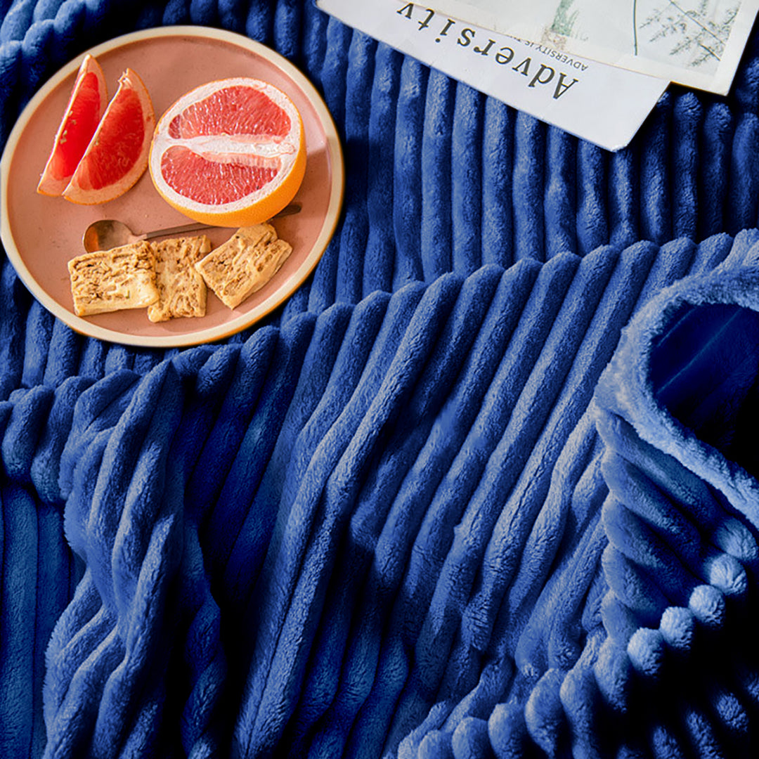 Blue Throw Blanket Warm Cozy Striped Pattern