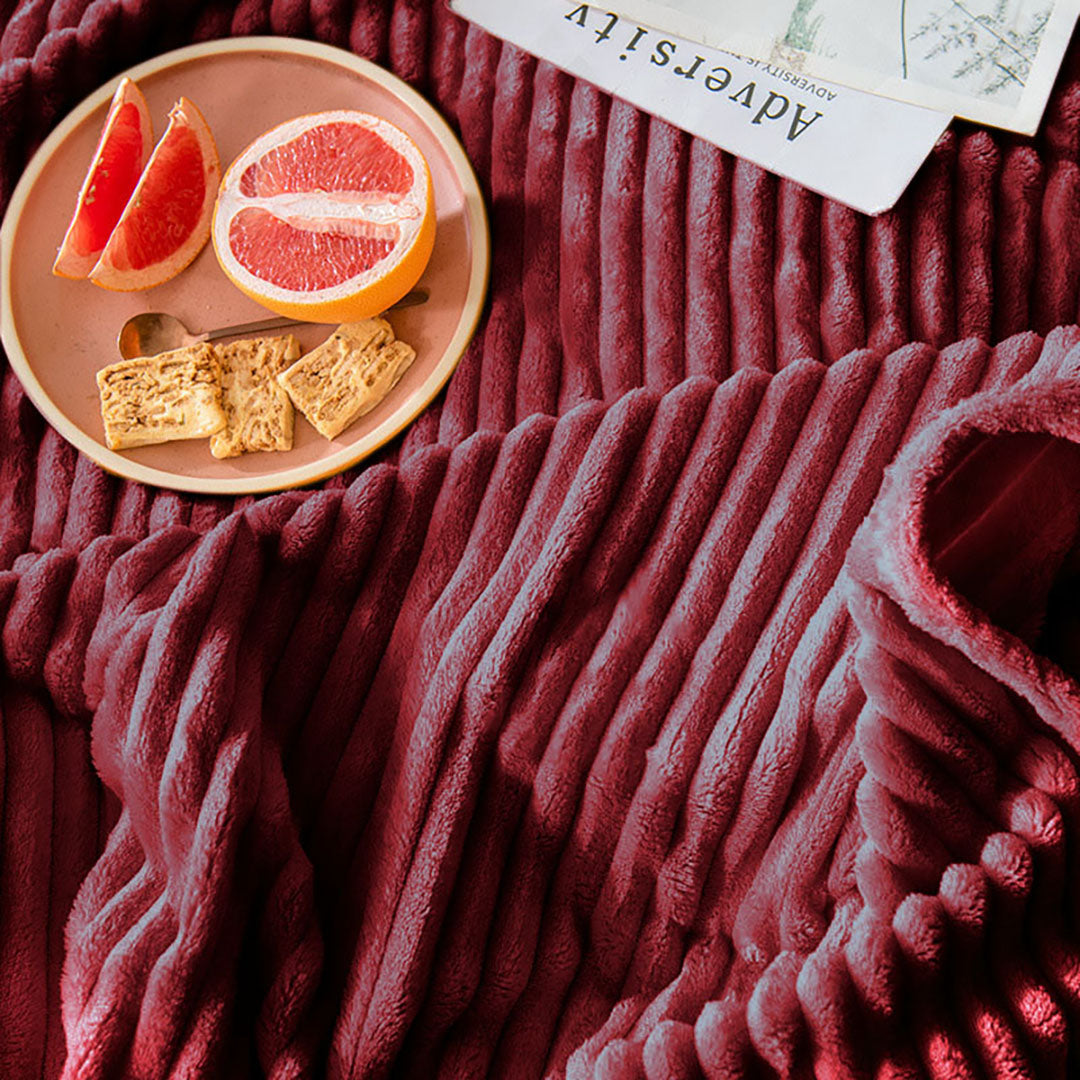 Burgundy Throw Blanket Warm Cozy Striped Pattern