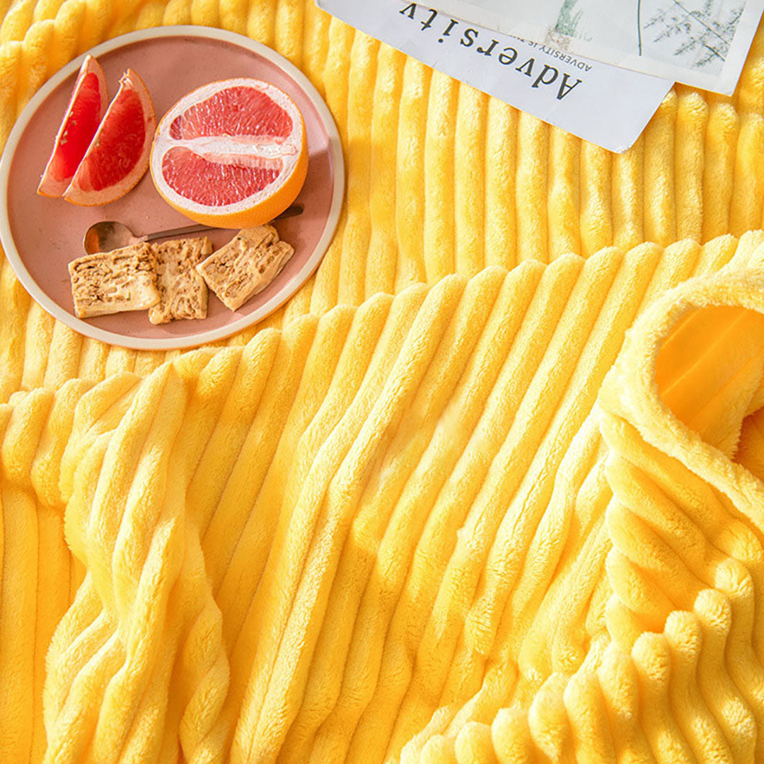 SOGA Yellow Throw Blanket Warm Cozy Striped Pattern Thin Flannel Coverlet