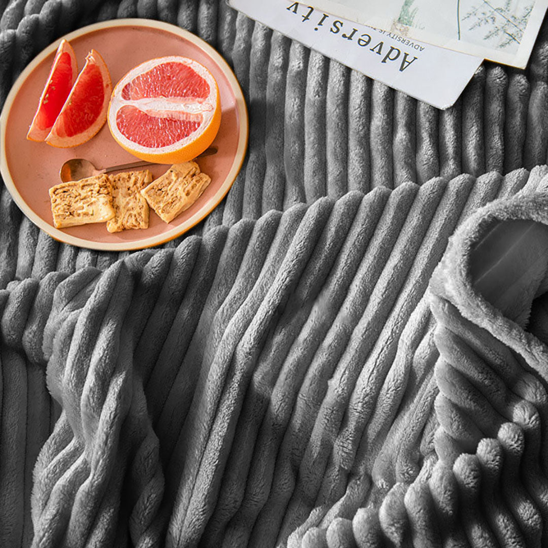 Grey Throw Blanket Warm Cozy Striped