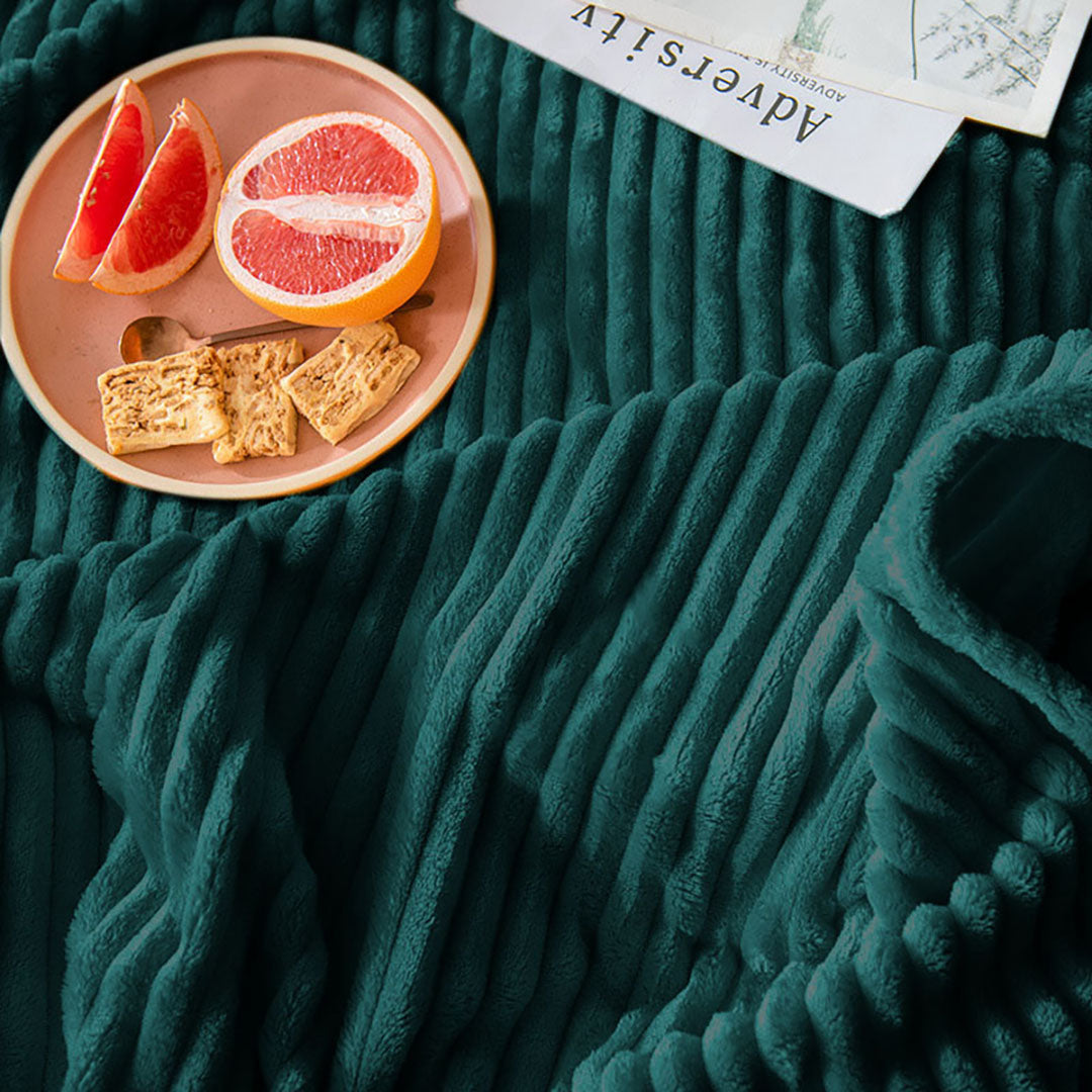 Dark Green Throw Blanket Warm Cozy Striped