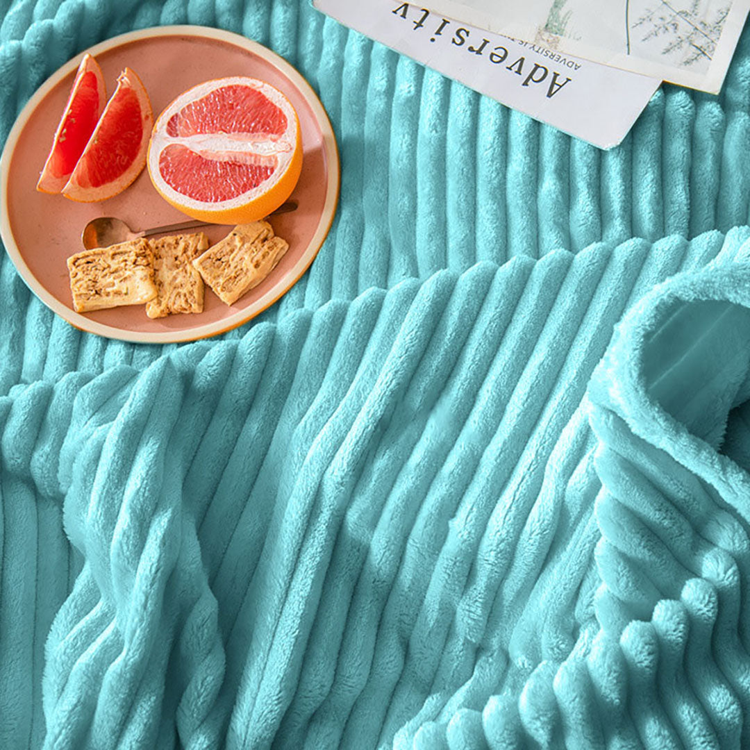 Sky Blue Throw Blanket Warm Cozy Striped Pattern Thin Flannel Coverlet