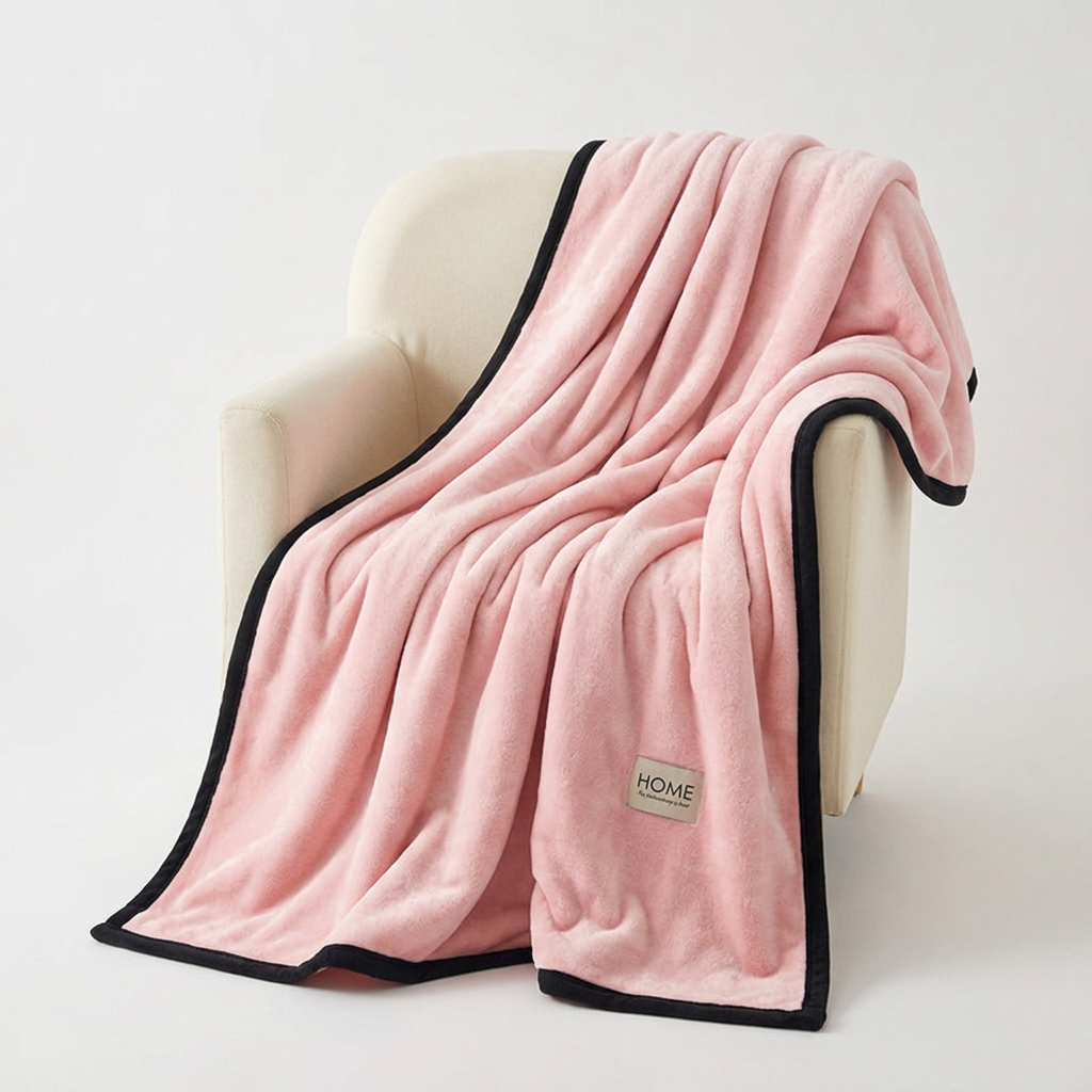 SOGA 230x200cm Pink Flannel Polyester Throw Blanket