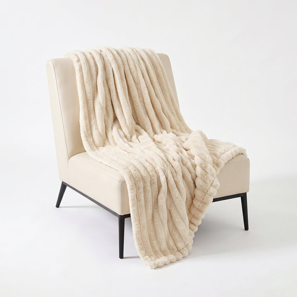 SOGA 230x200cm Cream Flannel Polyester Throw Blanket