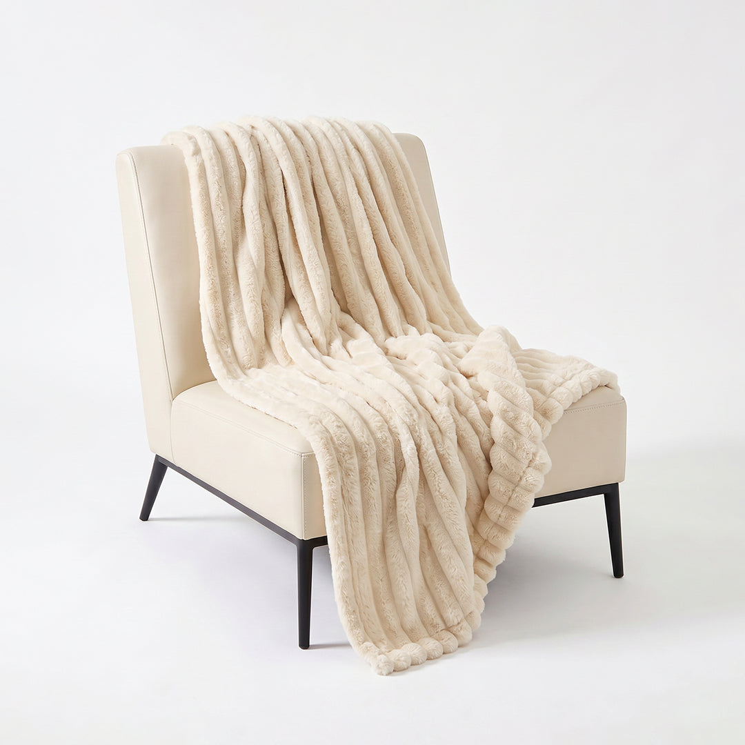 SOGA 230x200cm Cream Flannel Polyester Throw Blanket