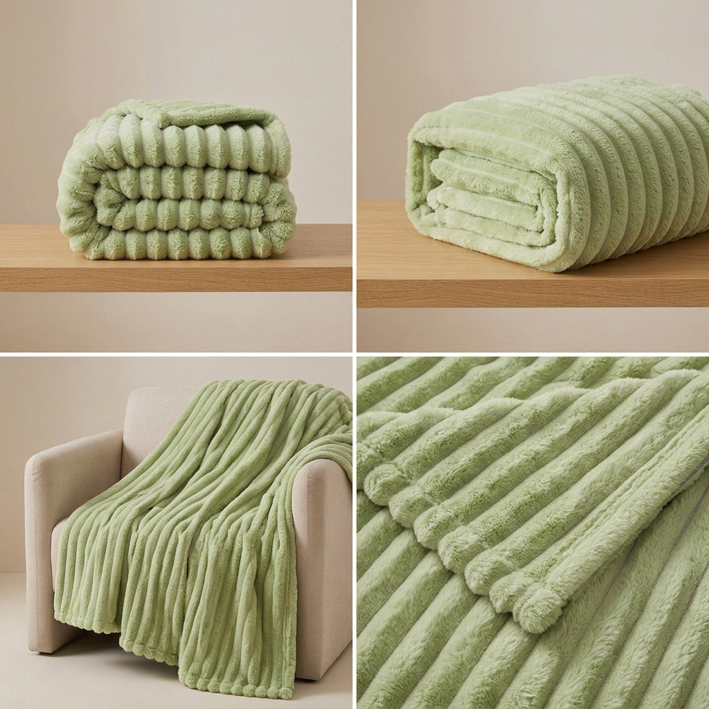 SOGA 150x200cm Light Green Flannel Polyester Throw Blanket