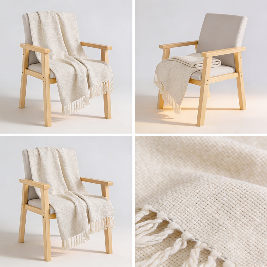 SOGA Beige Polyester Throw Blanket Soft Cozy Sofa Bed