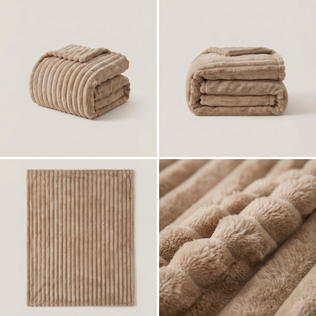 SOGA 230x200cm Light Coffee Flannel Polyester Throw Blanket