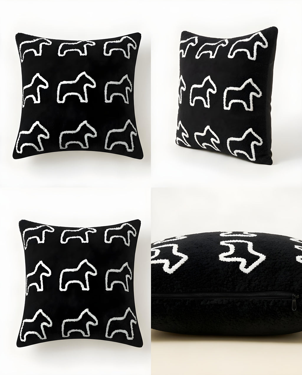 45cm Throw Pillow Black Teddy Fleece Square