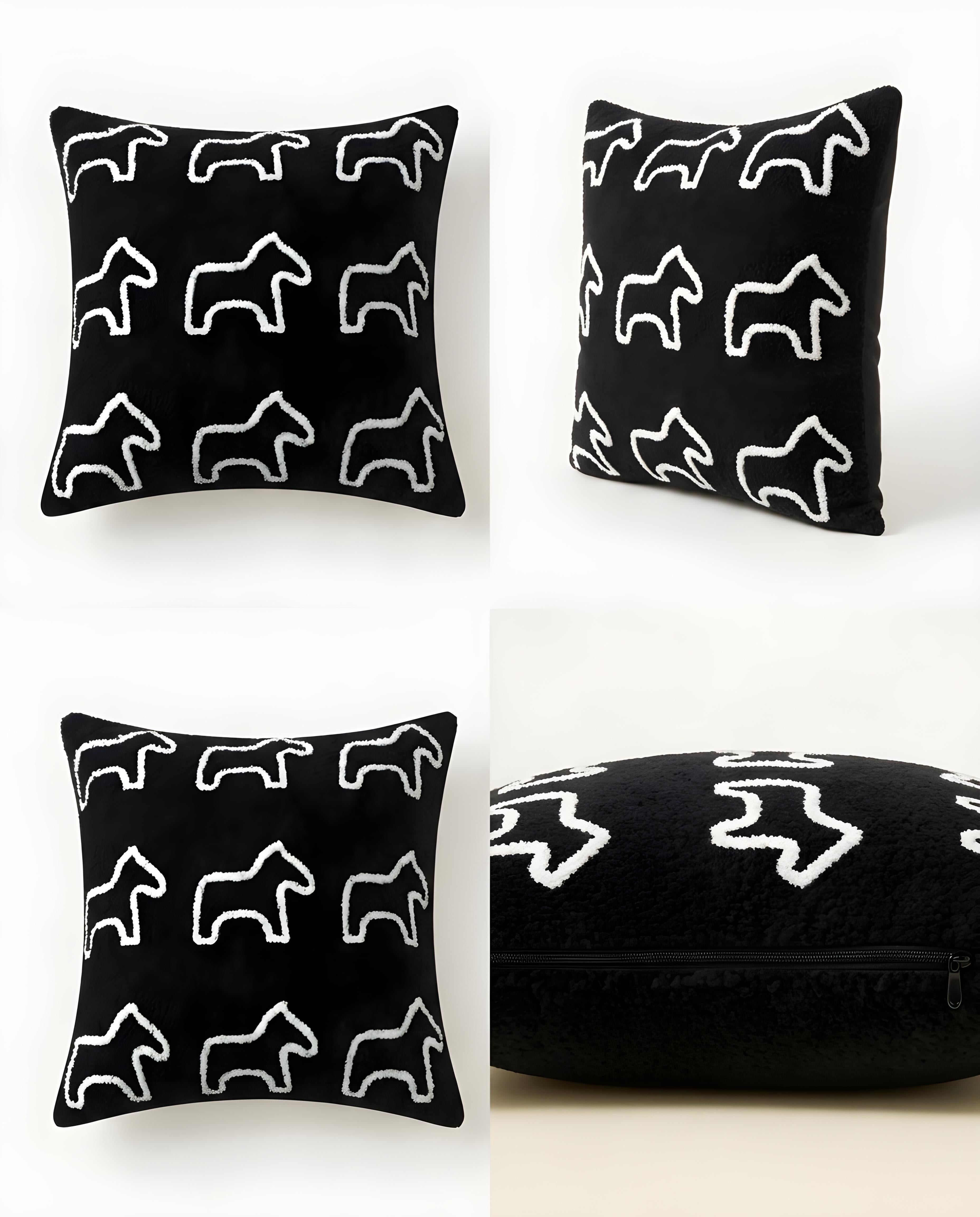45cm Throw Pillow Black Teddy Fleece Square
