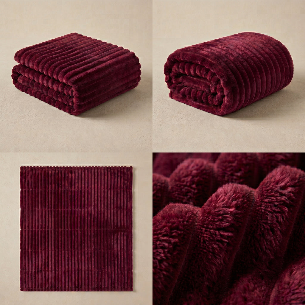 SOGA 150x200cm Burgundy Flannel Polyester Throw Blanket