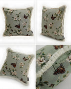 SOGA 45cm Matcha Green French Vintage Butterfly Loves Flowers Tassel Throw pillow