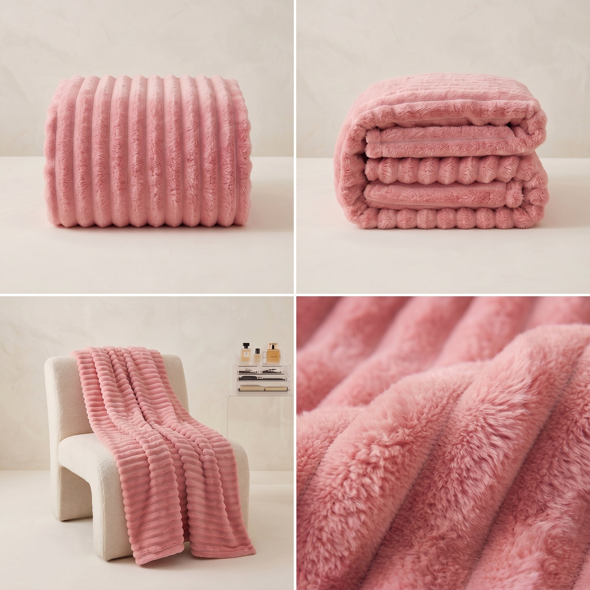 SOGA 150x200cm Pink Flannel Polyester Throw Blanket