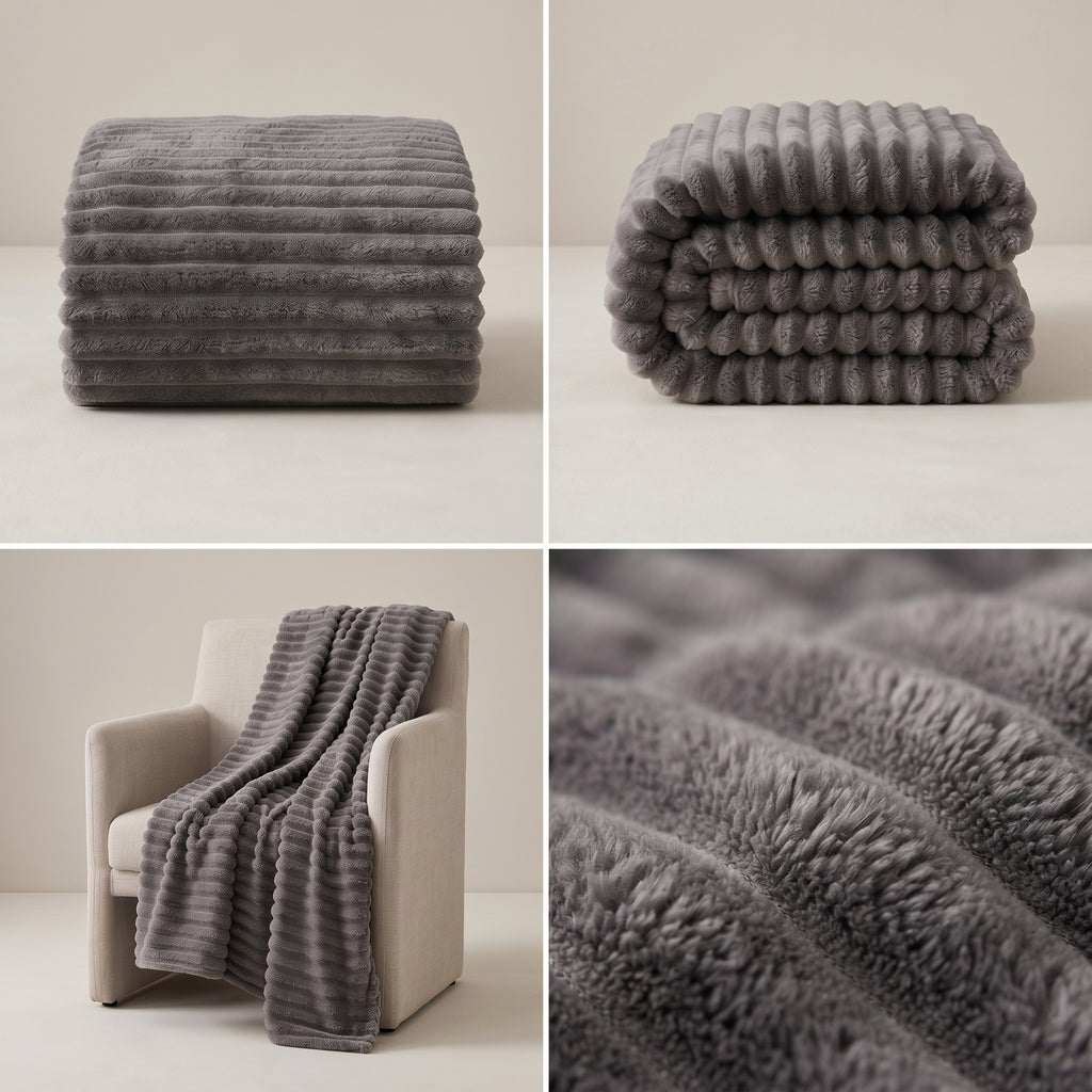 SOGA 230x200cm Grey Flannel Polyester Throw Blanket