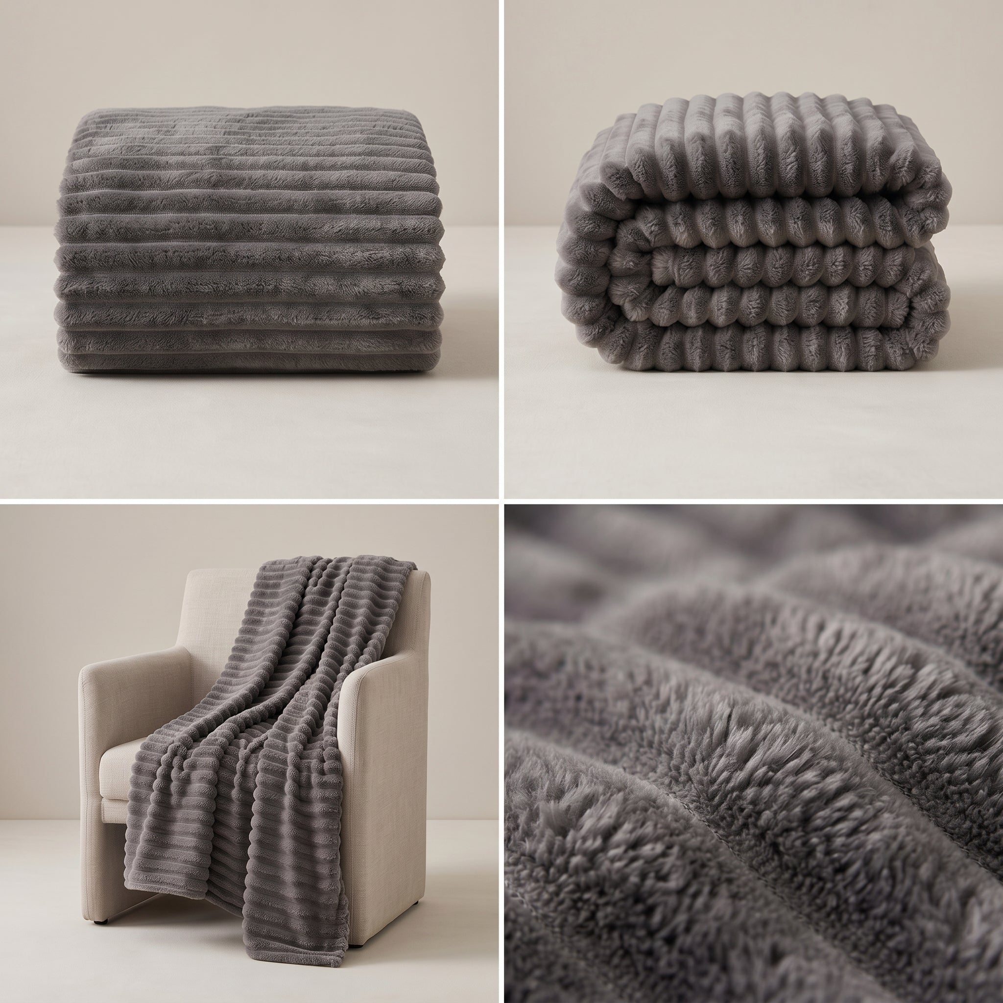 SOGA 230x200cm Grey Flannel Polyester Throw Blanket