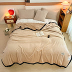 SOGA 230x200cm Biege Flannel Polyester Throw Blanket