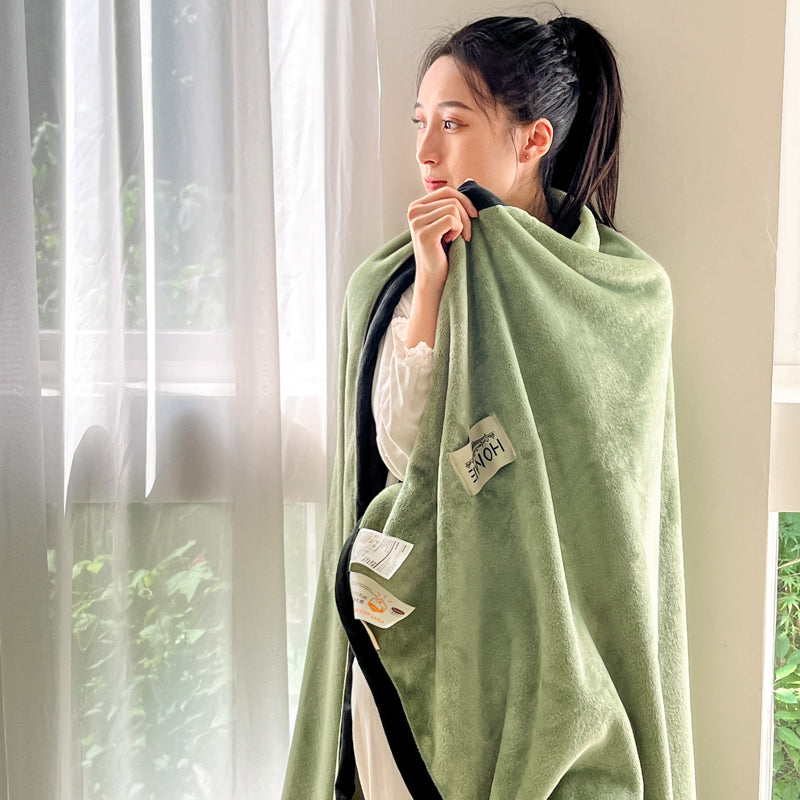SOGA 230x200cm Green Flannel Polyester Throw Blanket