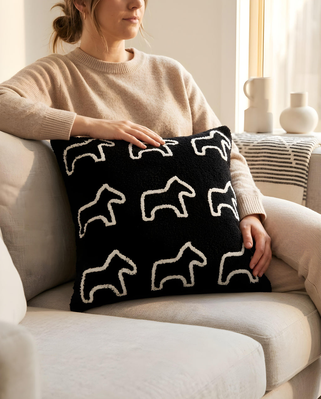 45cm Throw Pillow Black Teddy Fleece Square