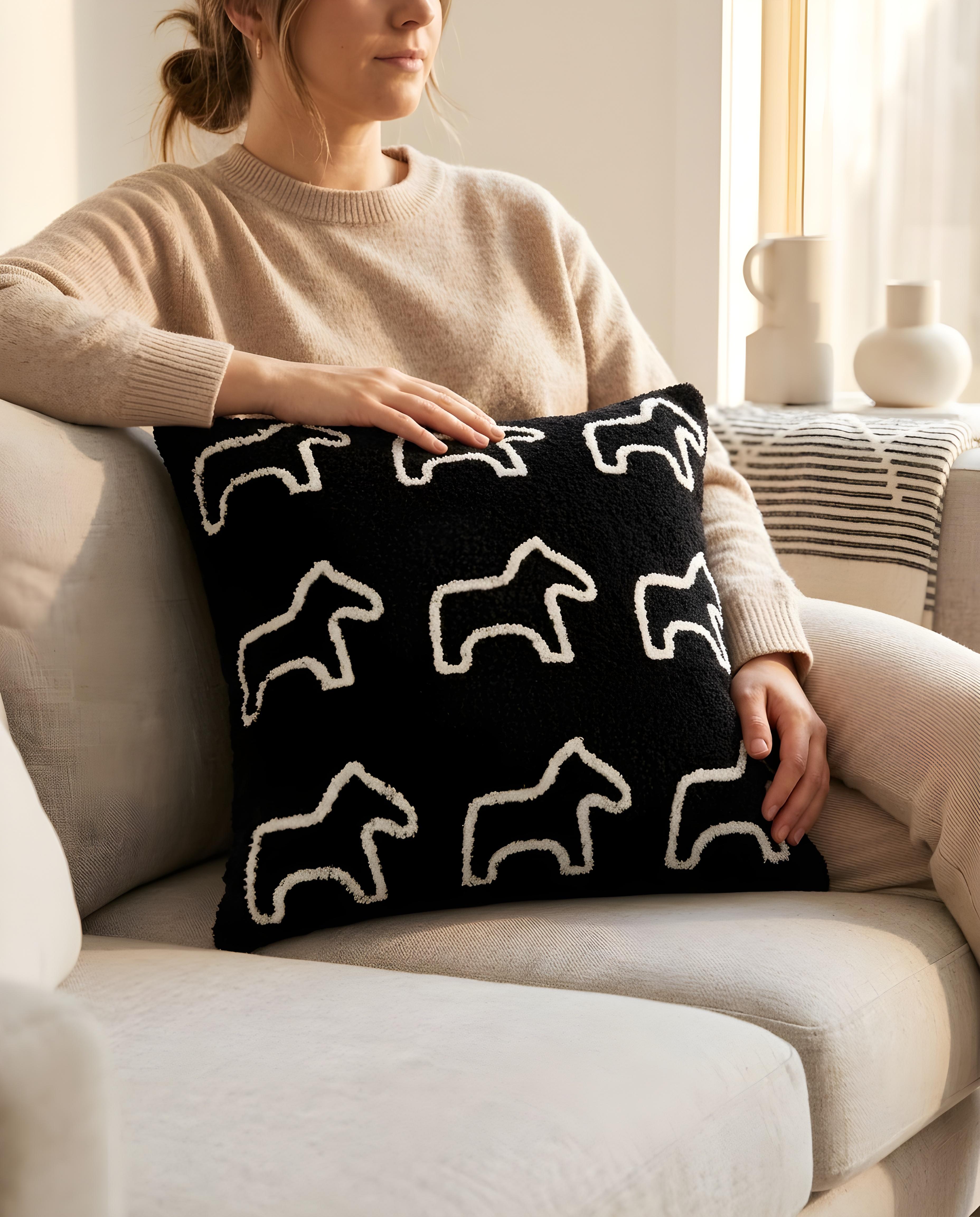 45cm Throw Pillow Black Teddy Fleece Square