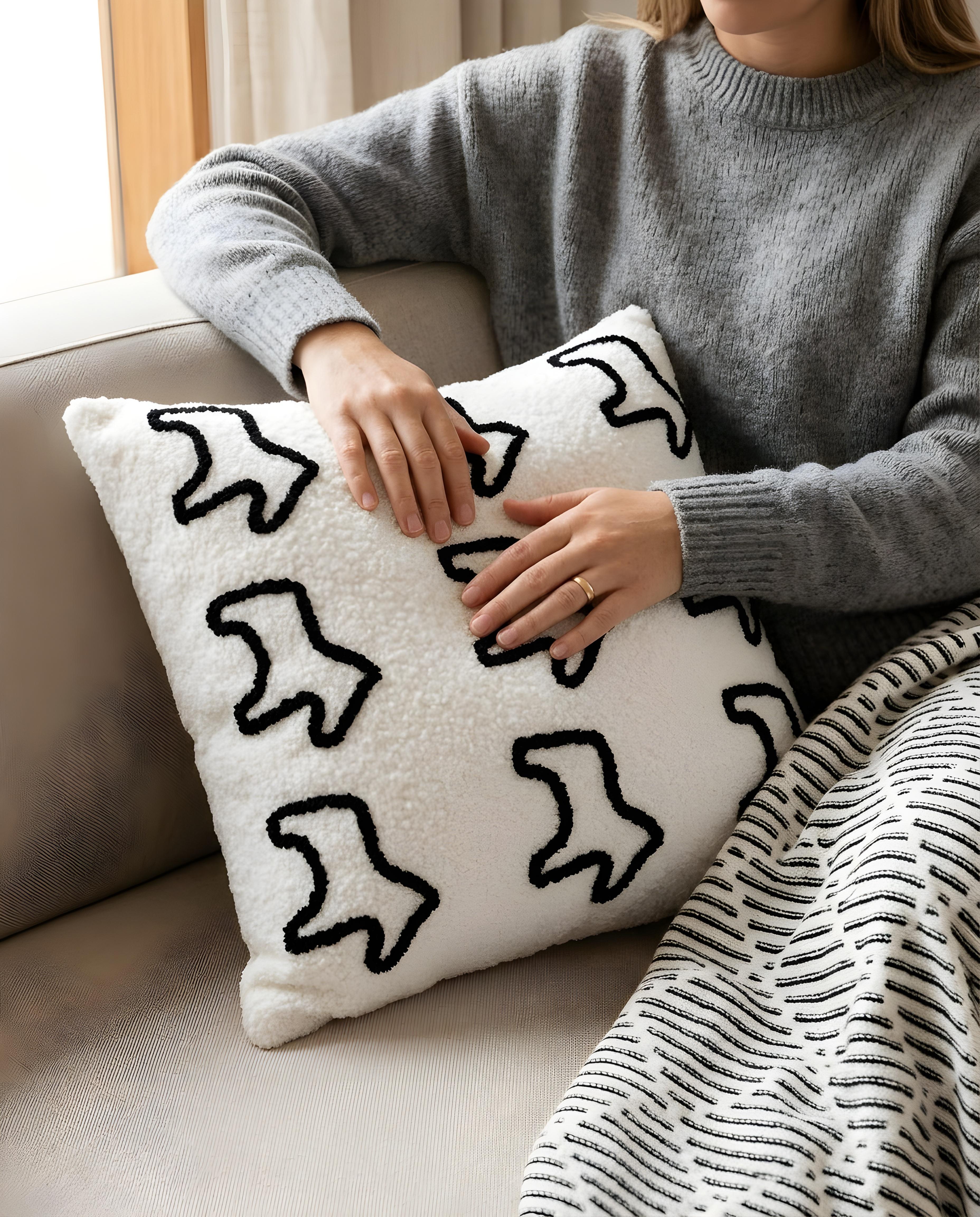 45cm Throw Pillow White Teddy Fleece Square