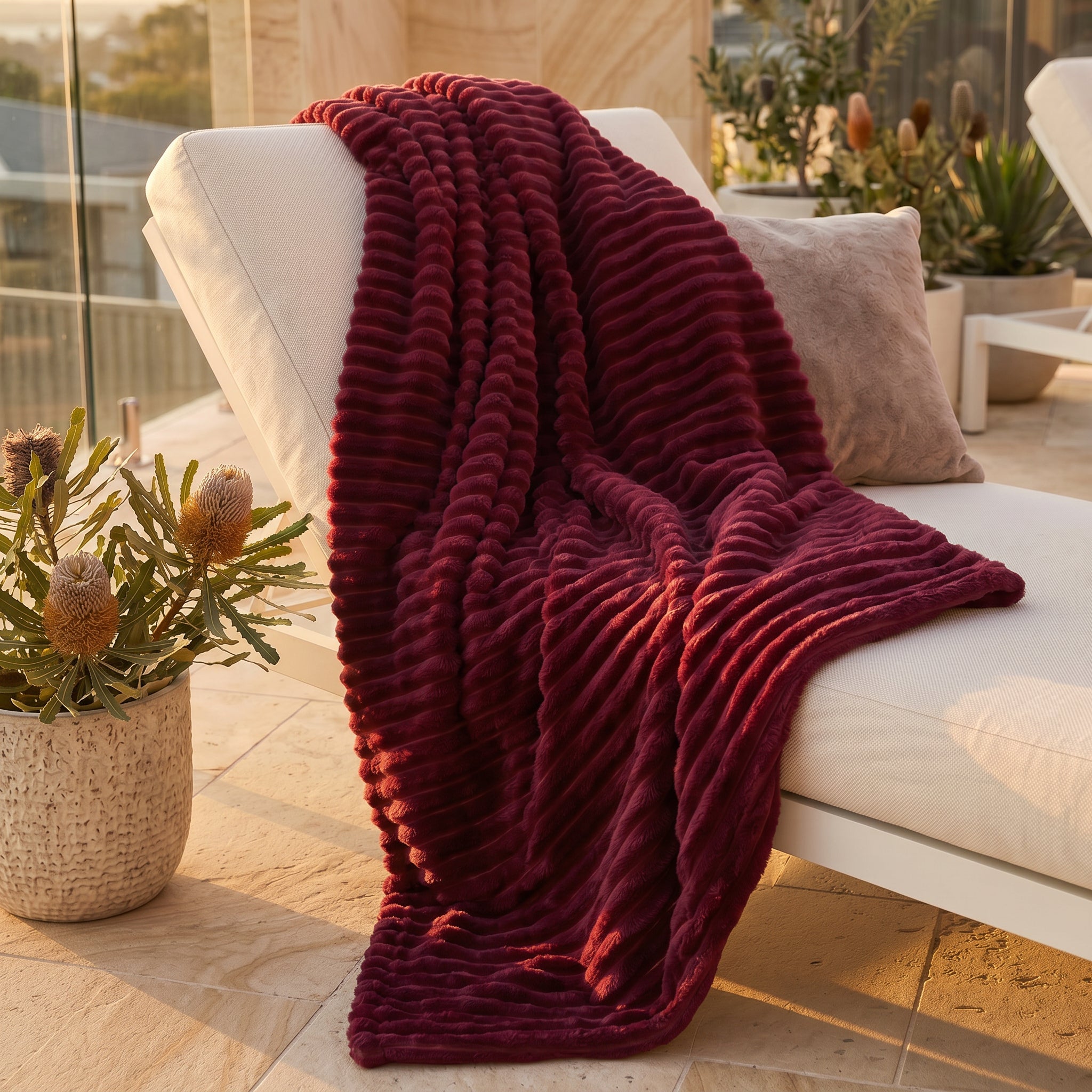 SOGA 150x200cm Burgundy Flannel Polyester Throw Blanket