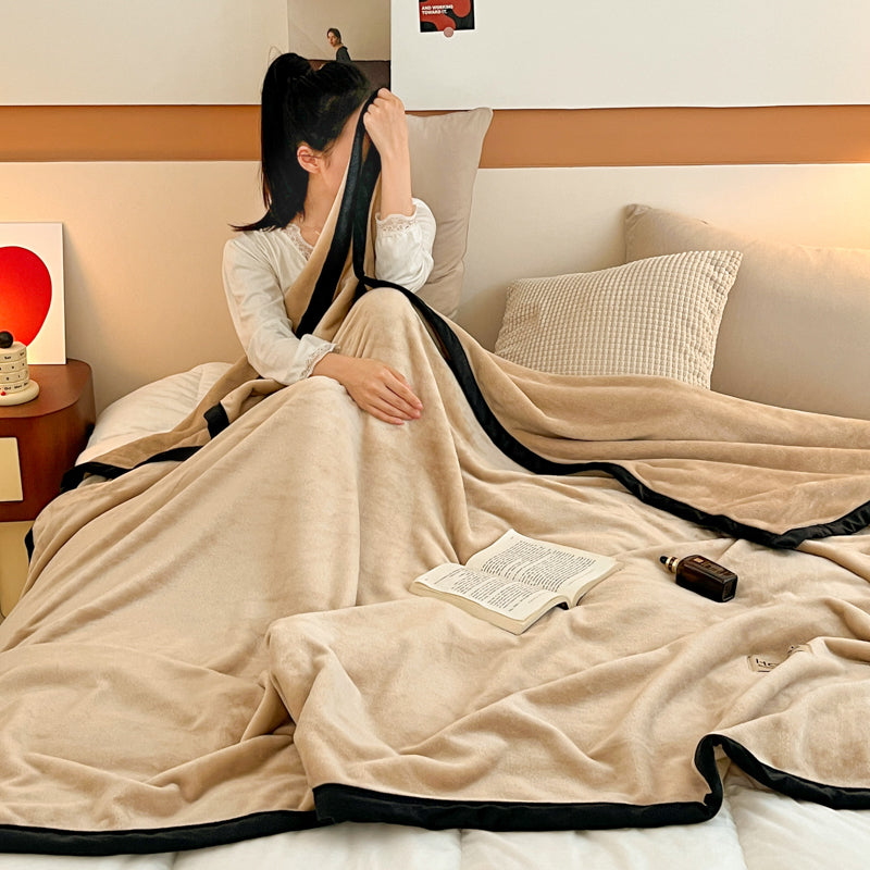 SOGA 230x200cm Biege Flannel Polyester Throw Blanket
