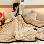 SOGA 230x200cm Biege Flannel Polyester Throw Blanket