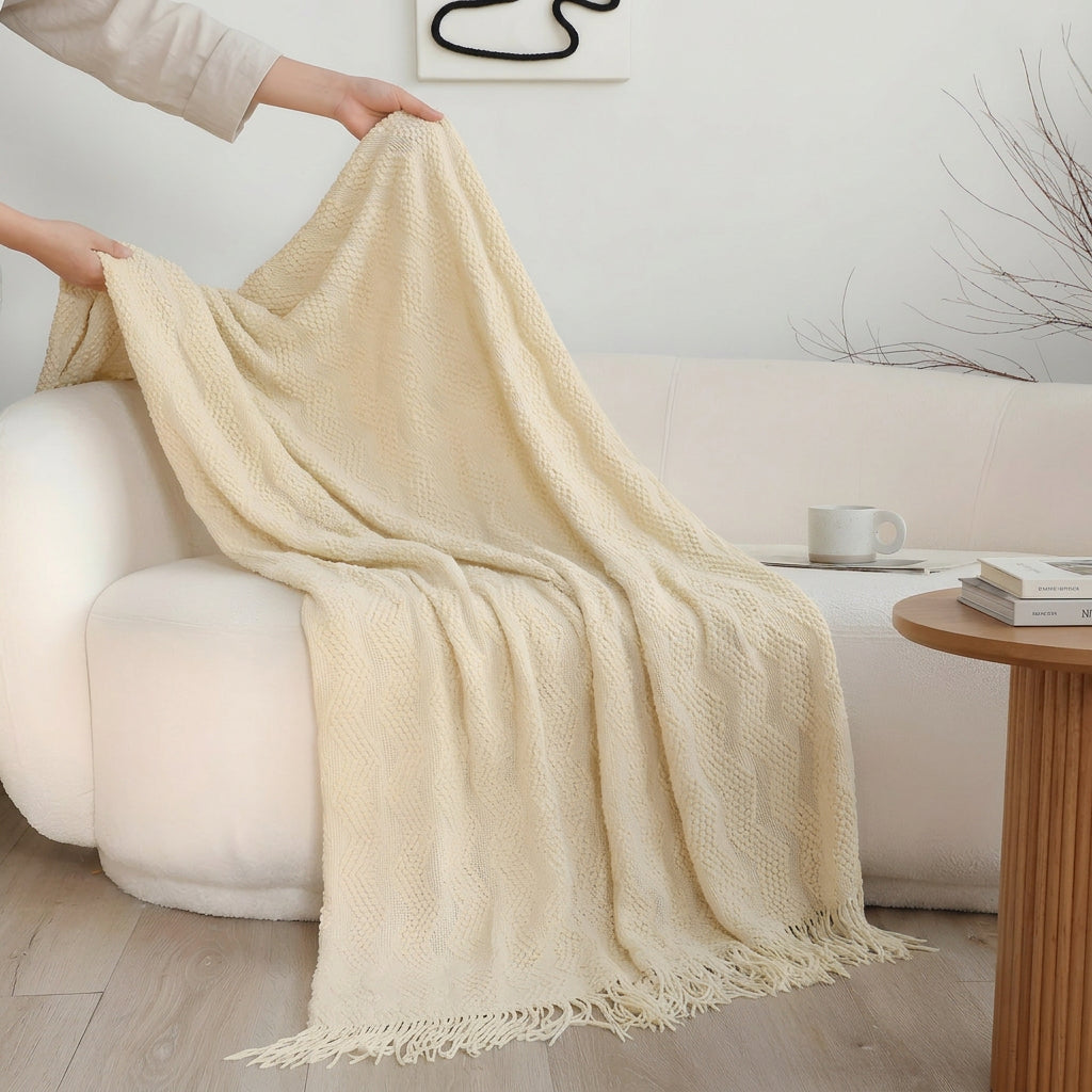 SOGA Cream Polyester Throw Blanket Soft Cozy Sofa Bed