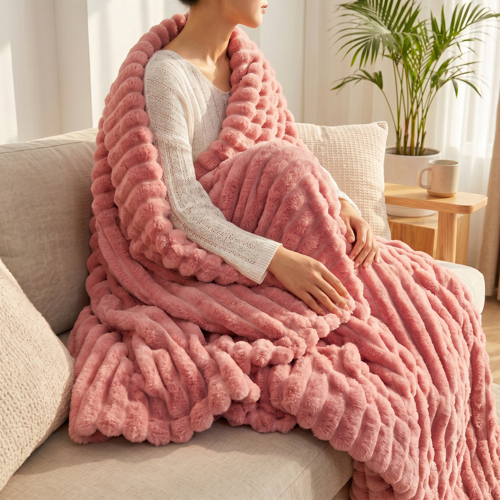 SOGA 150x200cm Pink Flannel Polyester Throw Blanket