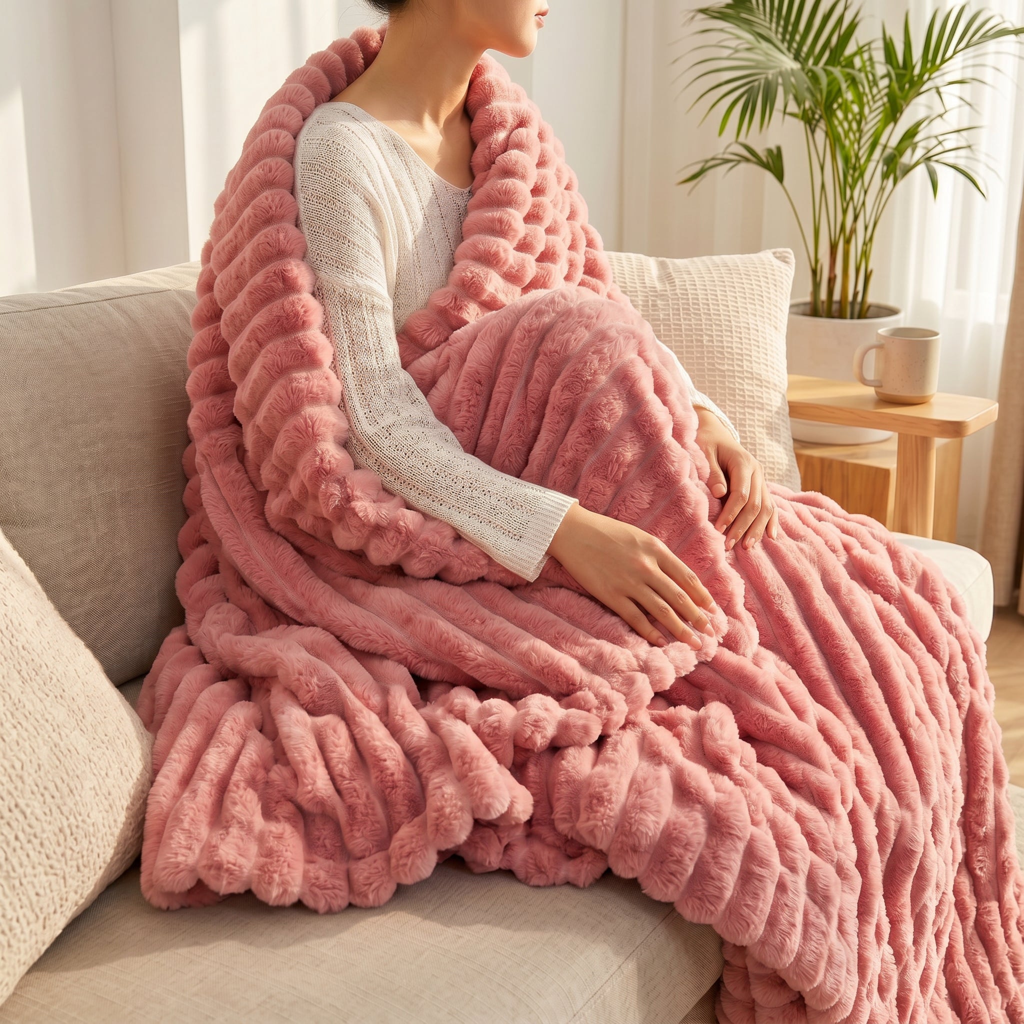 SOGA 150x200cm Pink Flannel Polyester Throw Blanket