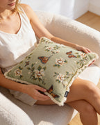 SOGA 45cm Matcha Green French Vintage Butterfly Loves Flowers Tassel Throw pillow
