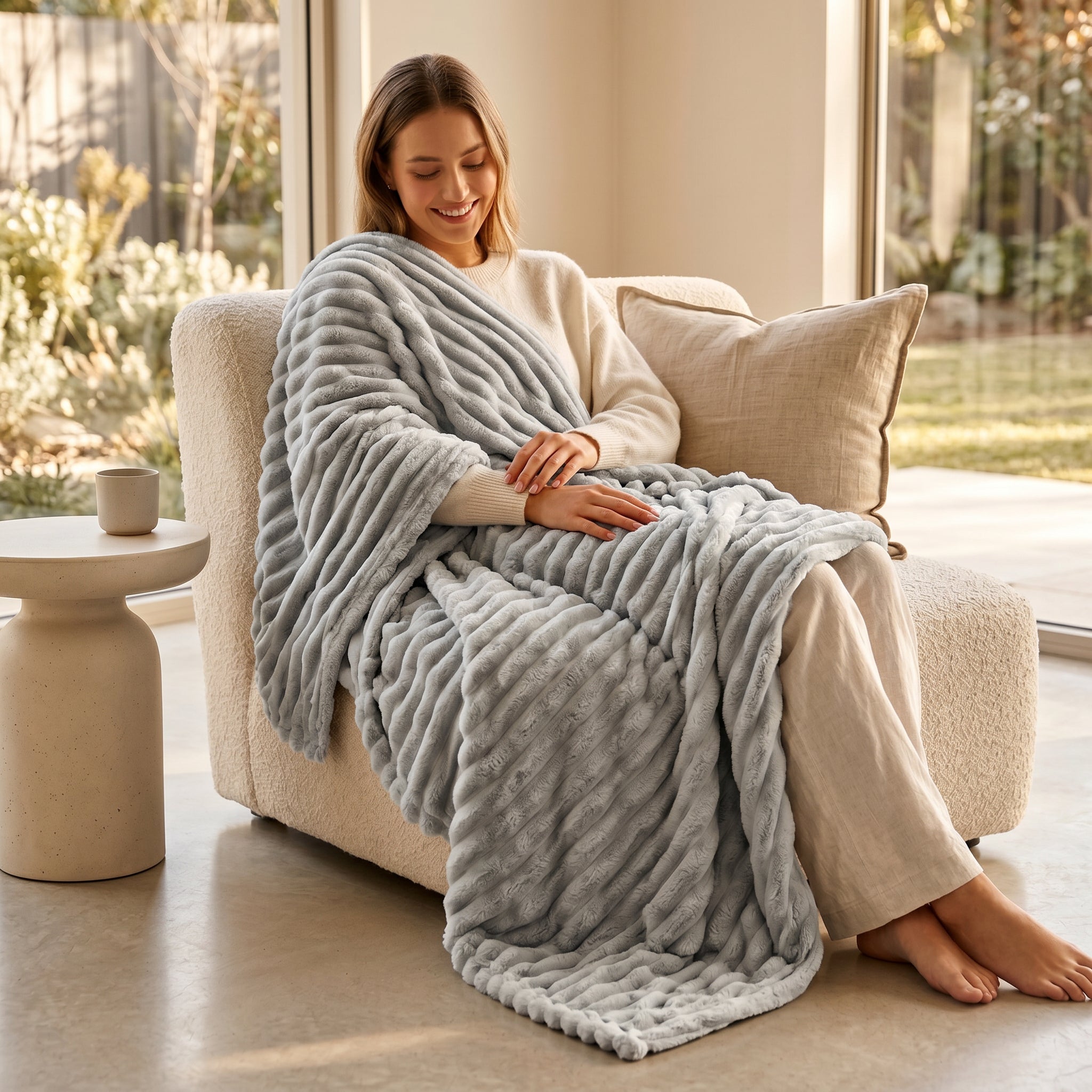 SOGA 150x200cm Silver Flannel Polyester Throw Blanket