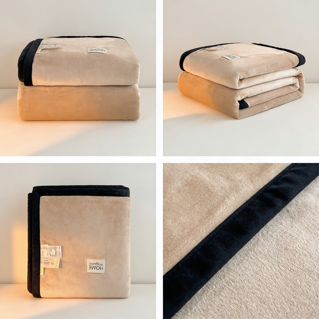 SOGA 230x200cm Biege Flannel Polyester Throw Blanket