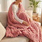 SOGA 230x200cm Pink Flannel Polyester Throw Blanket