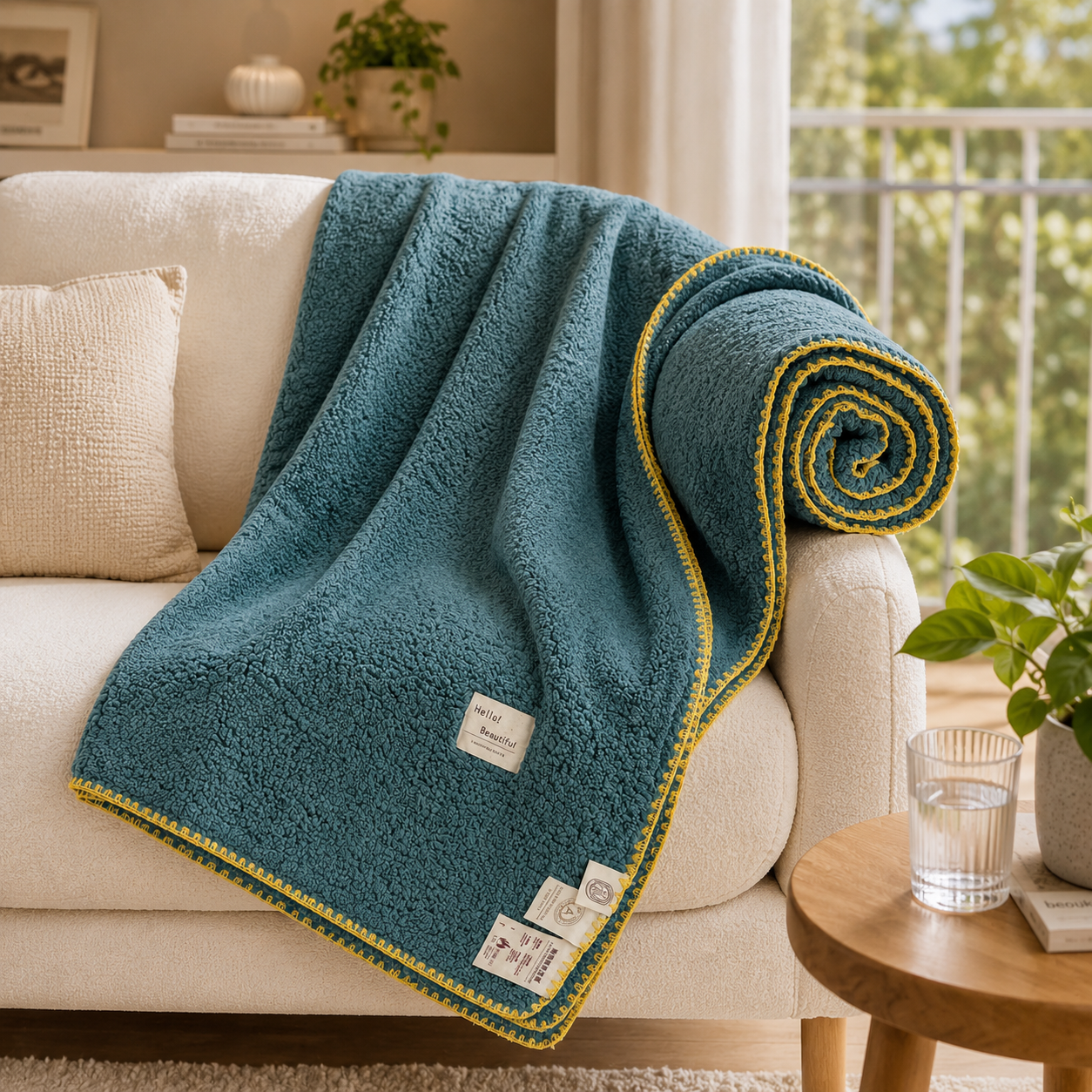 SOGA 230x200cm Grayish-green Flannel Polyester Throw Blanket