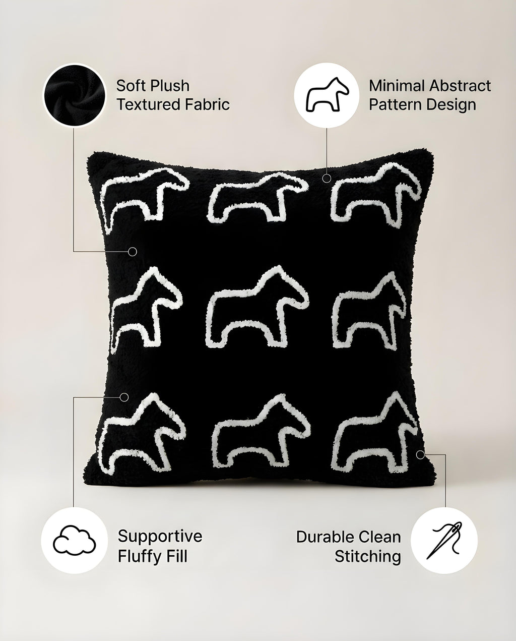 45cm Throw Pillow Black Teddy Fleece Square