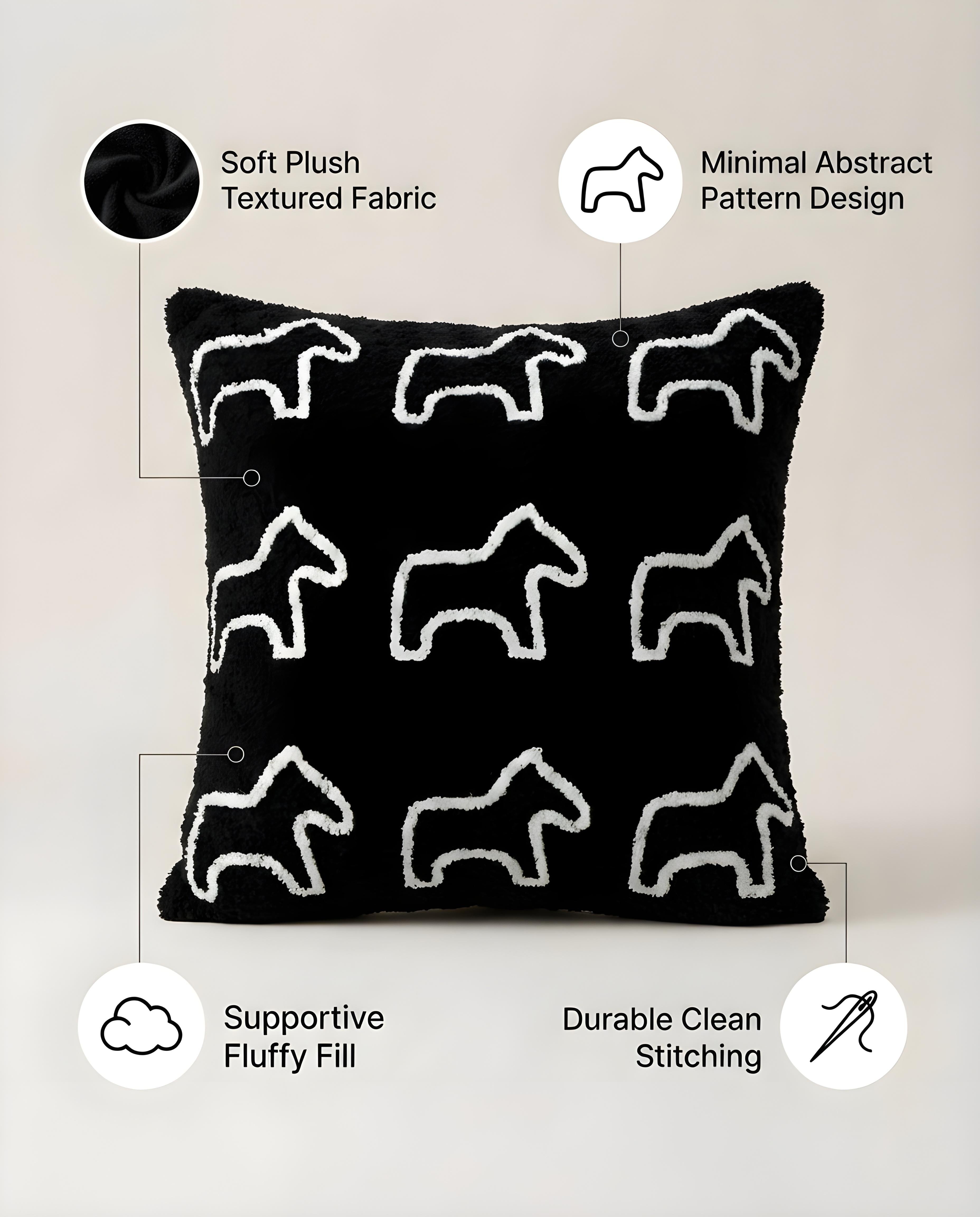 45cm Throw Pillow Black Teddy Fleece Square