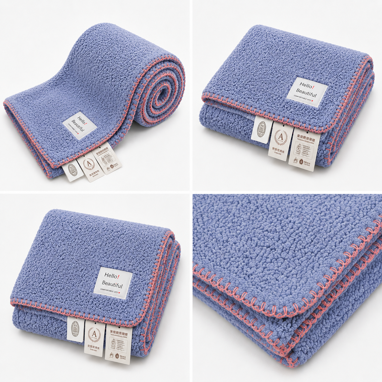SOGA 230x200cm Dusty Blue Flannel Polyester Throw Blanket
