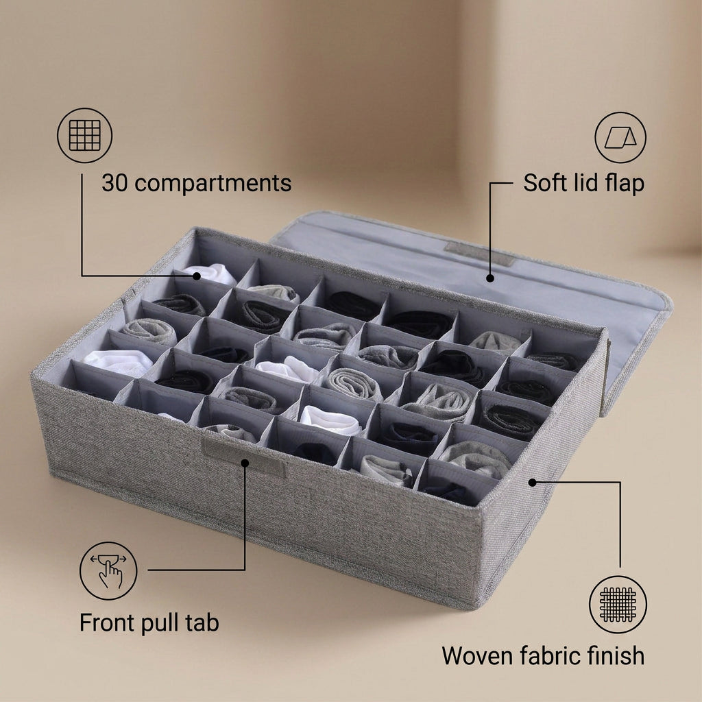 SOGA (43x29x13cm) Grey 30 Compartment Fabric Storage Box Organizer