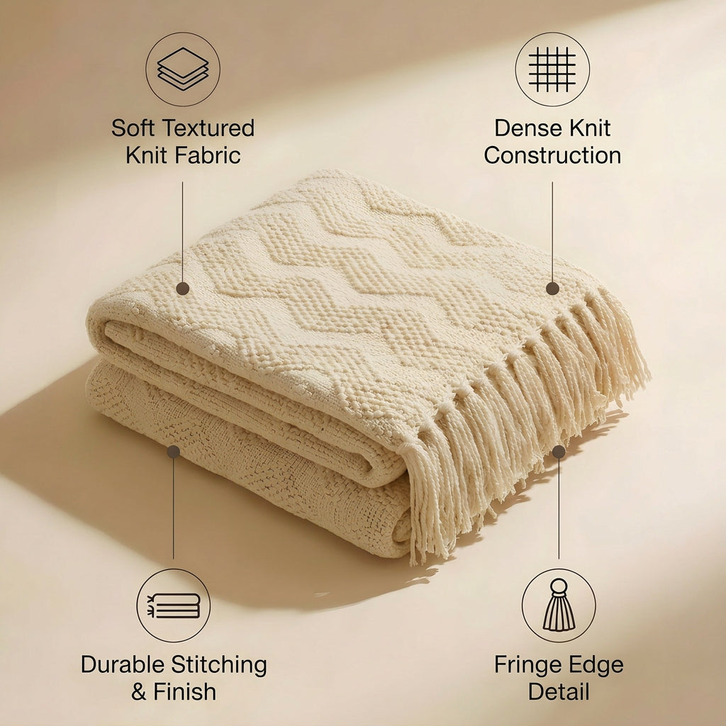 SOGA Cream Polyester Throw Blanket Soft Cozy Sofa Bed