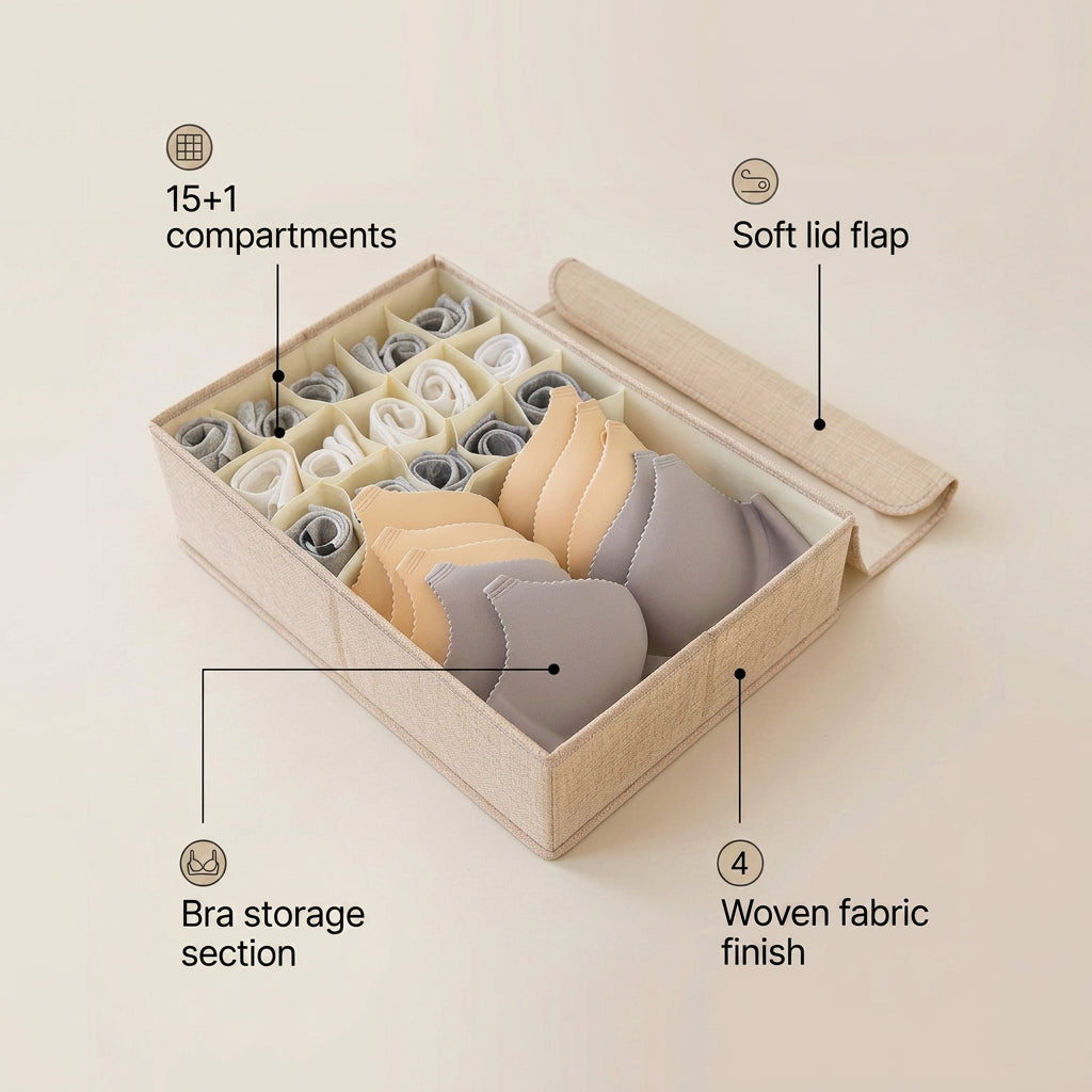 SOGA (44x29x13cm) Beige 15+1 Compartment Fabric Storage Box Organizer