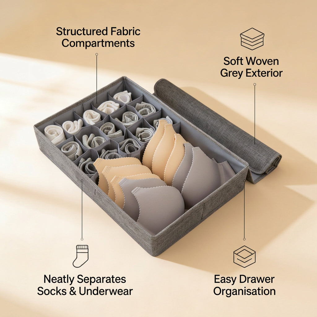 SOGA (44x29x13cm) Grey 15+1 Compartment Fabric Storage Box Organizer